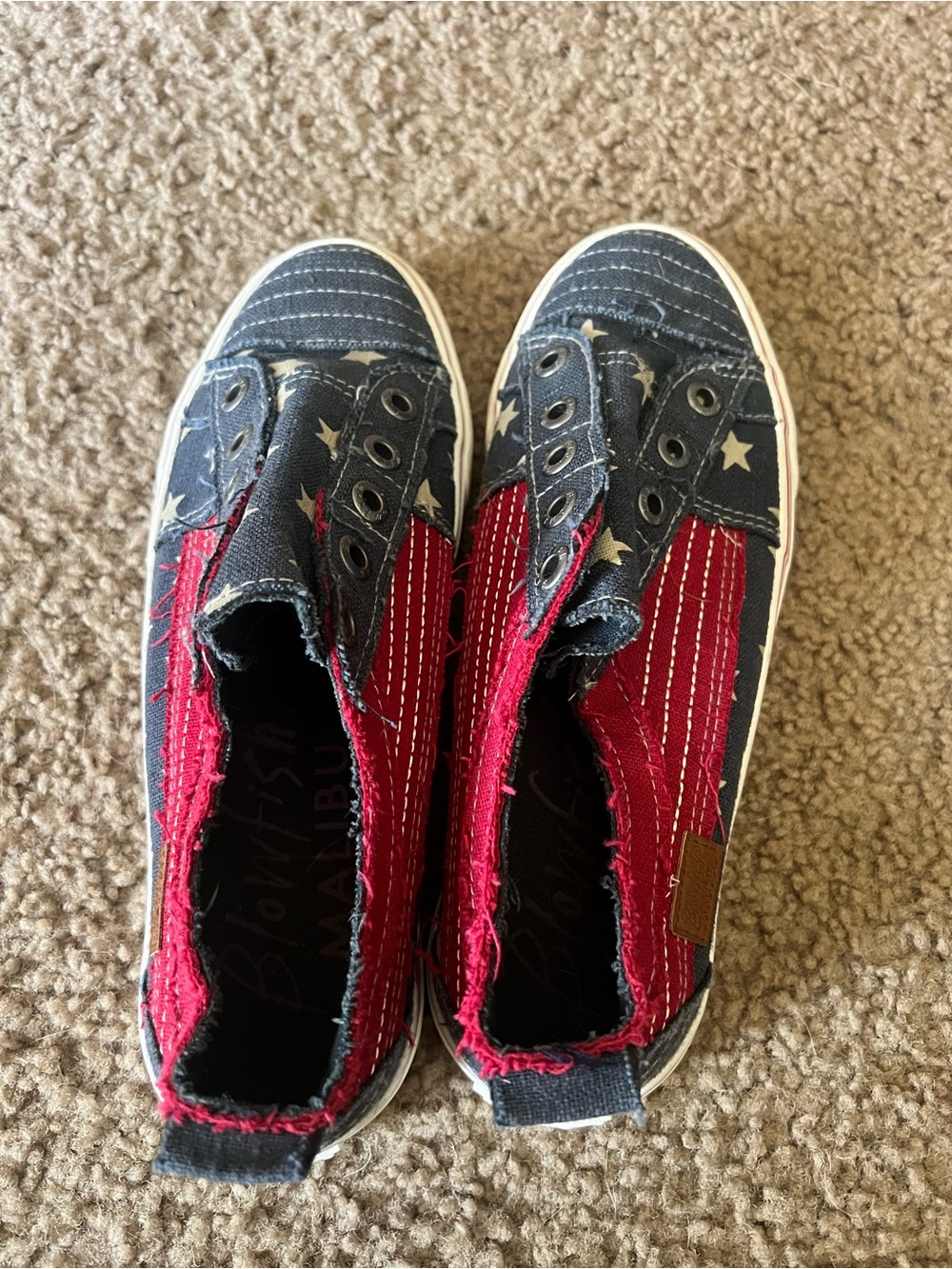 Slip-On Star & Stripe Sneakers in Navy, Red & White